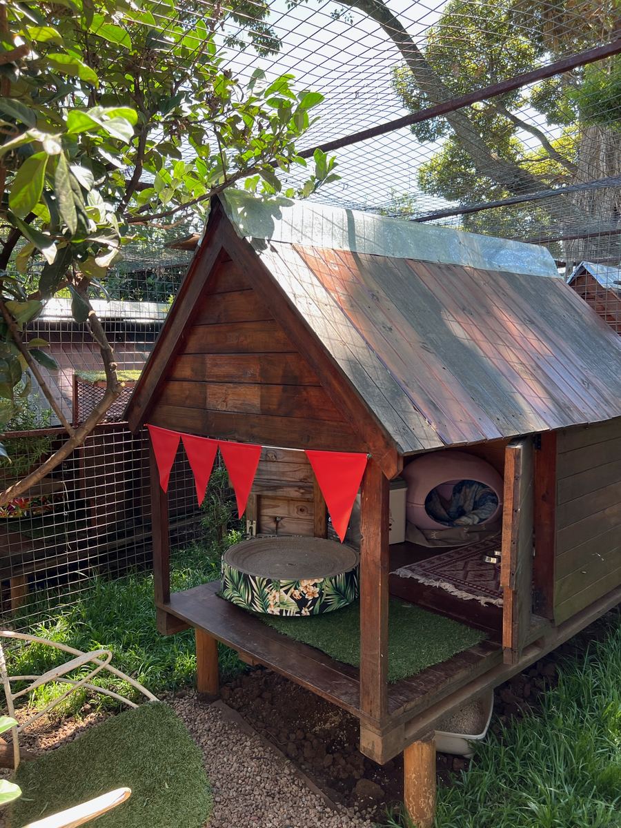 A Deluxe Garden Villa on stilts with red bunting and its own garden