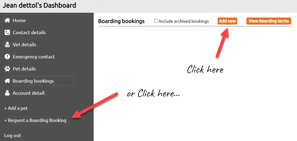 The Cat Hotel's Customer Dashboard